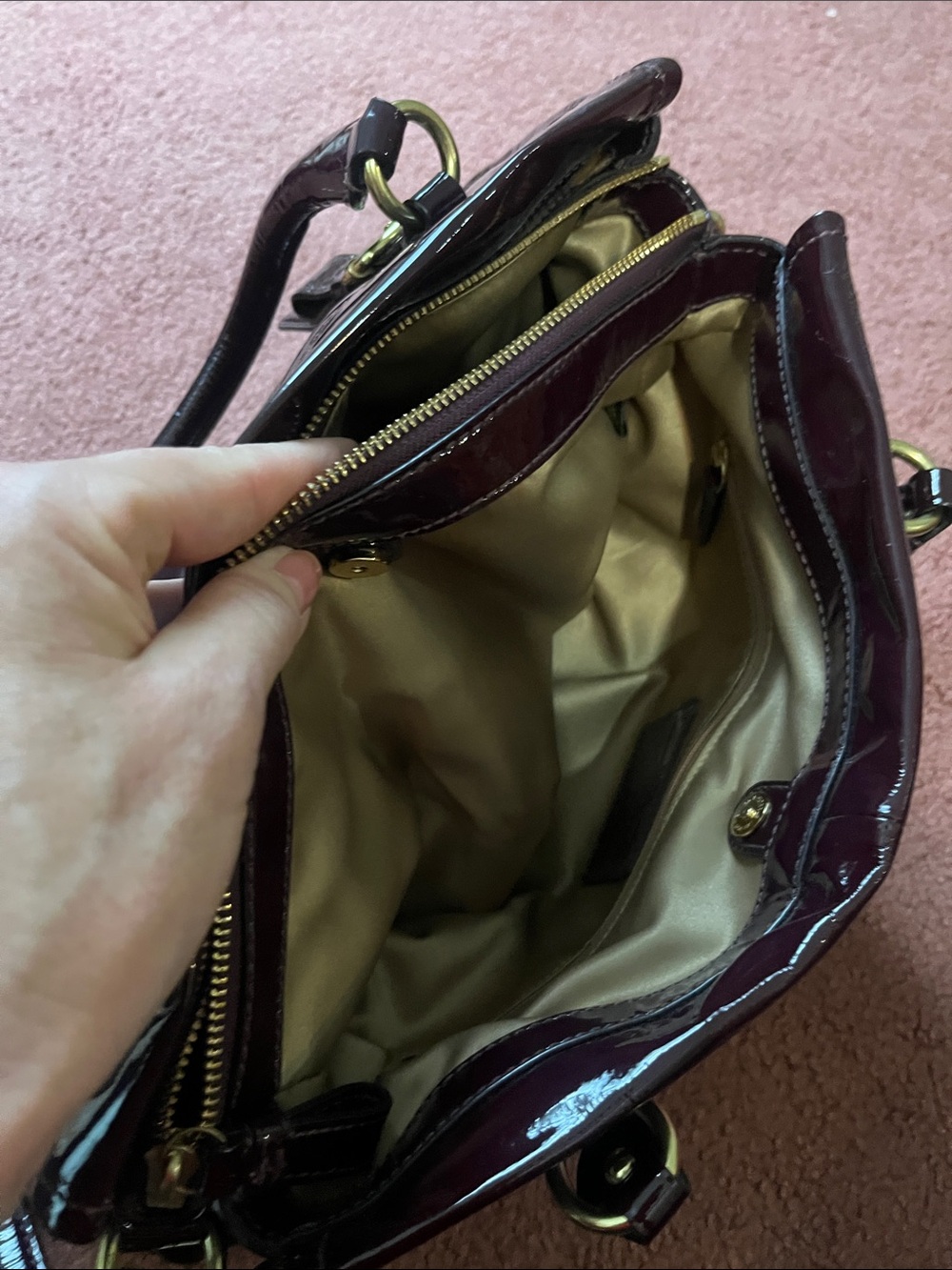 Coach Glossy Patent Leather Satchel in Deep Wine - Picture 5 of 10